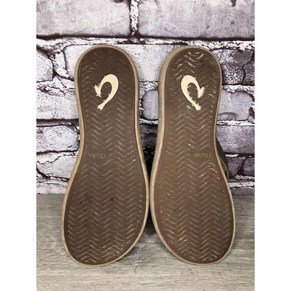 Olukai Kapehe Luana Gold Leather Beach Flip Flops Sandals Women’s Sz 9M US/39EU - Picture 7 of 16